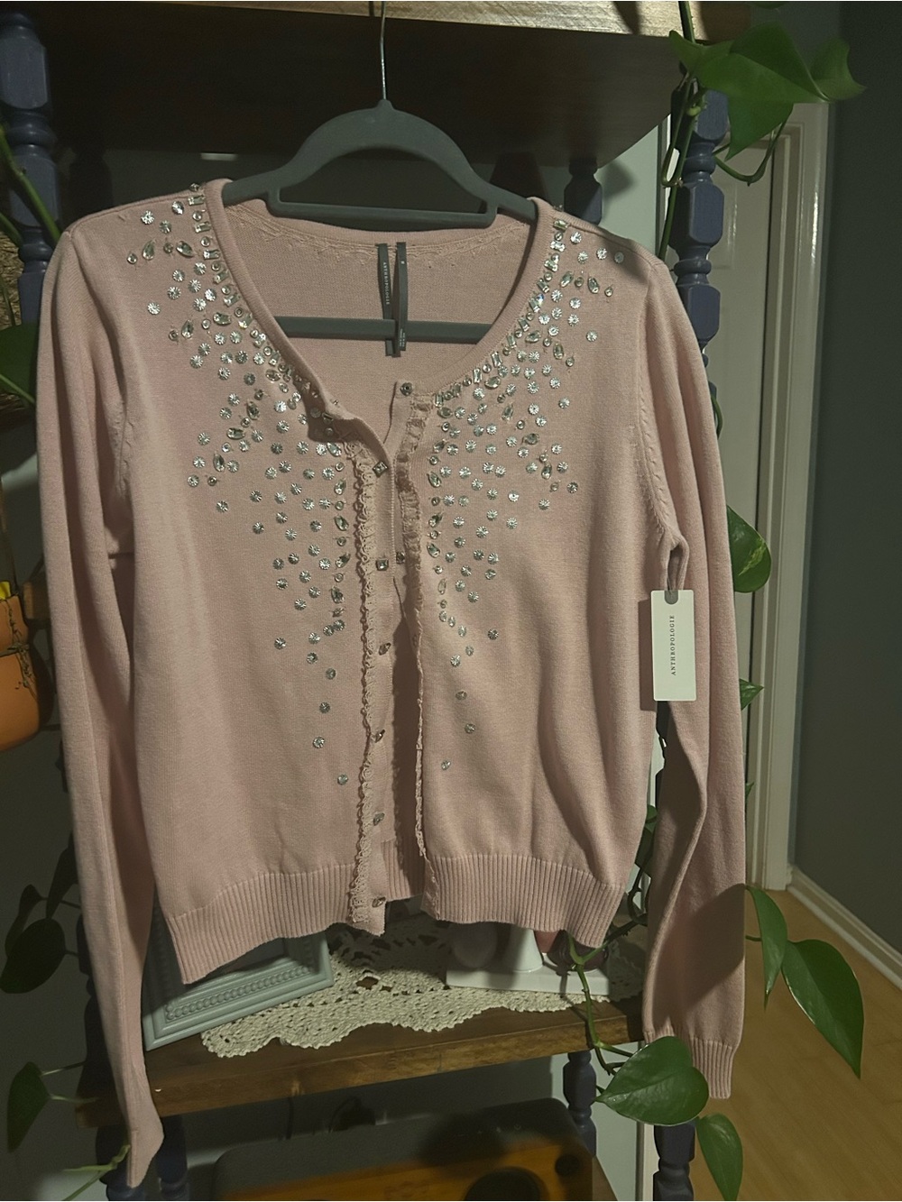 Anthropologie Pink Embellished Women's Cardigan